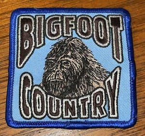 Bigfoot Country Embroidered Iron On / Sew Square Patch Blue & Brown 3” Sasquatch - Picture 1 of 2