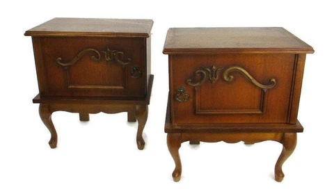 Pair Couple Vintage Nightstands End tables Dresser 50s Vanity Cabinets Louis XVI Cover