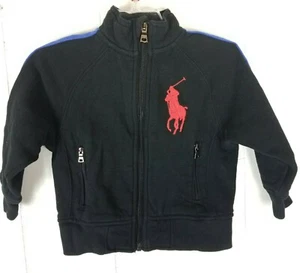 Polo Sweatshirt Baby Boy Size 3T Black Jacket Zipper Big Pony - Picture 1 of 3