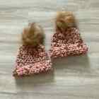 Handmade pink camo crochet hat with Pom Pom size s/m