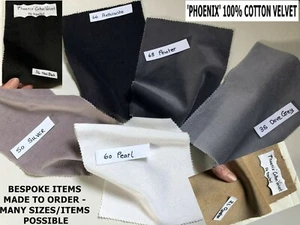 GREY BROWN BLACK IVORY COTTON VELVET SAMPLE. MTM WINDOW CURTAINS. PENCIL PINCH - Picture 1 of 26