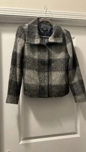 Talbots Grey Buffalo Plaid Wool Alpaca Blend Zip Up Jacket Size 4 - Picture 1 of 6