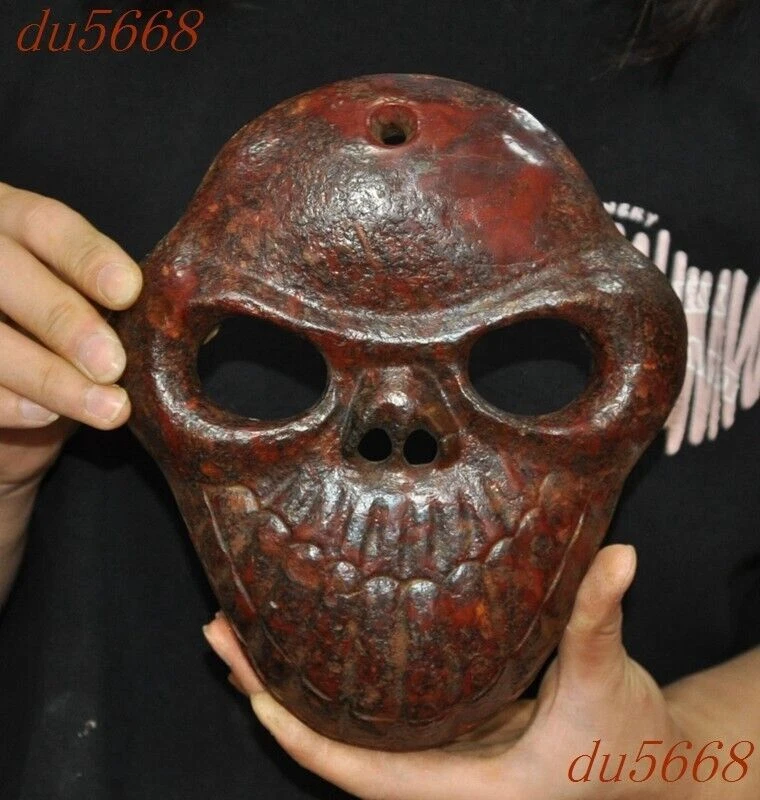 Máscara cabeza calavera diablo sacrificio jade antiguo cultura Hongshan de 7,8" China Feng Shui Foto 1 de 4