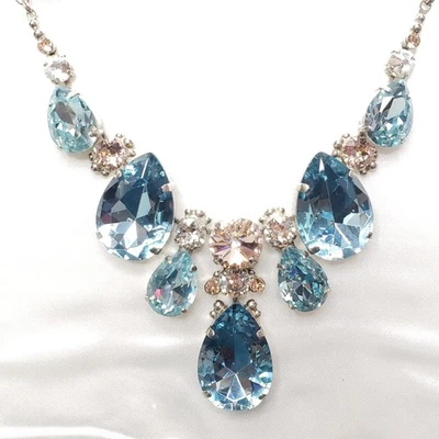 Sorrelli Avolto Vintage Crystal Blue Pink LARGE Pear Statement Gray Necklace  - Image 1 of 4