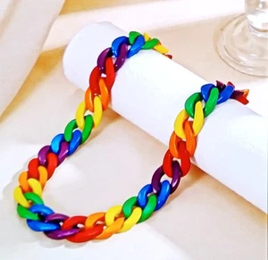 PRIDE Month Rainbow Colorful Necklace Cuban Link Chain LGBTQ+ Fashion Jewellery - Picture 1 of 6