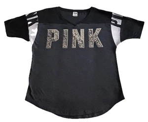 🤩Victoria's Secret PINK Bling Logo 3/4 Sleeve Top-Charcoal-Size M - Picture 1 of 4