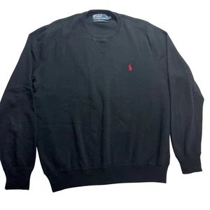 Polo Ralph Lauren Black Crewneck Sweater Red Pony Logo Cotton Men L - Picture 1 of 12