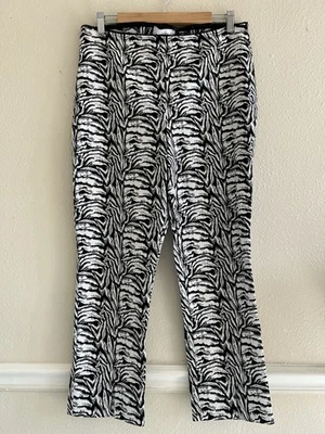 Pantalones ajustados con estampado de cebra Joseph Ribkoff talla 14 ribete de encaje abertura inferior mafia esposa arte Foto 1 de 4