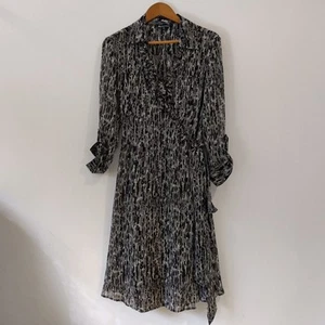 Aquascutum Black And White Silk Patterned Wrap Dress Size 16 - Picture 1 of 14