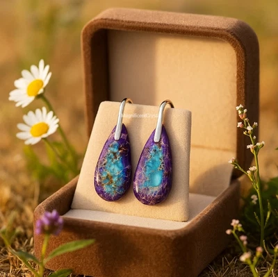 Pendientes colgantes de jaspe sedimento marino púrpura alivio de ansiedad regalo mujer joyería Foto 1 de 4