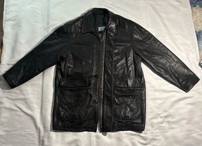 Chaqueta de cuero negra Hathaway para hombre acabado satán forro tostado - talla XL Foto 1 de 4