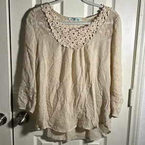 Maurices Womens Semi Sheer Lace Crochet Blouse Ivory Size L Boho - Picture 1 of 10