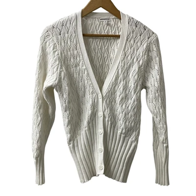Minnie Rose Medium Button Front Open Knit Cardigan Sweater White Old Money Chic - Image 1 of 4