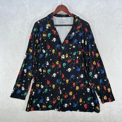 Camisa de dormir tórrida para mujer 2X Navidad estampado de calavera botón pijama top súper suave Foto 1 de 4