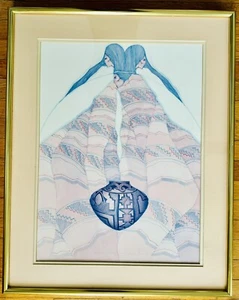 Amado Maurilio Pena Framed Lithograph Art Native American Women&Pot - Picture 1 of 9