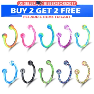 10Pcs Nose Ring Colorful 316L Steel Septum Lip Ring Ear Daith Horseshoe Hoop 16G - Picture 1 of 9