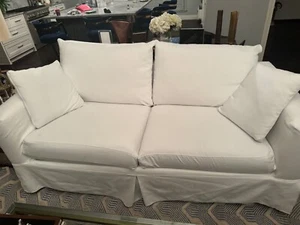 White Ethan Allen sofa with custom slip covers. Paid $2500 for couch. $1100 - Picture 1 of 3