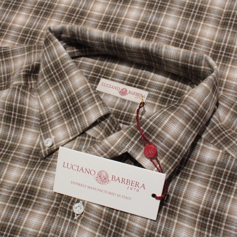 Luciano Barbera NWT Casual Button Down Shirt Size M in Brown Plaid 100% Cotton - Image 1 of 4