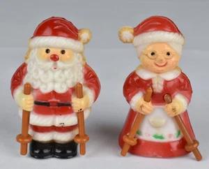 VTG Hard Plastic Skiing Santa Claus Mrs Claus Salt Pepper Shakers JSNY Hong Kong - Picture 1 of 8