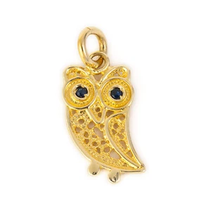 Wisdom Owl Pendant 14k Gold with Stone, Athena Owl Pendant, Greek Jewelry - Picture 1 of 9