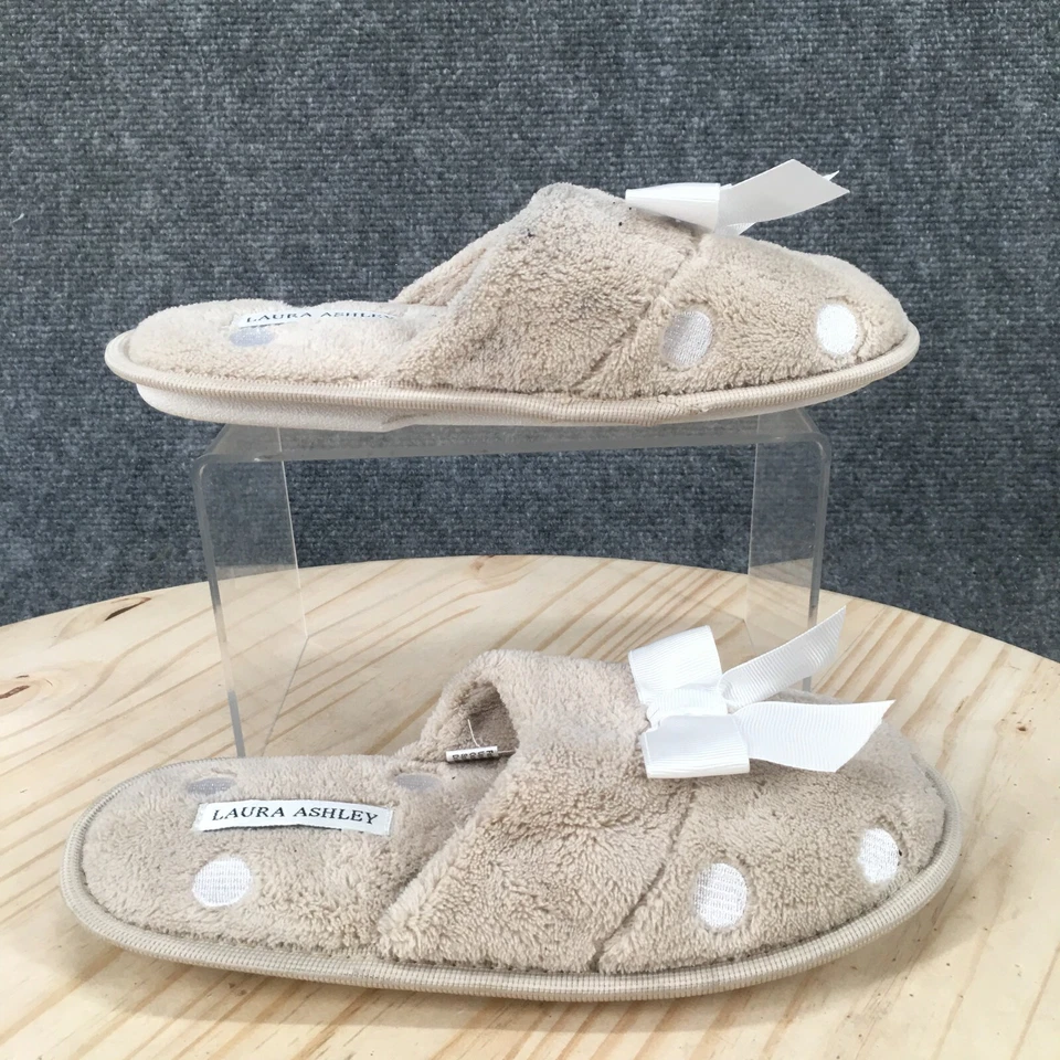 Тапочки женские Laura Ashley 6 плюшевые без шнуровки бежевые комфортные из искусственного меха полька - Изображение 1 из 4