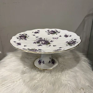 AYNSLEY Bone China England Wild Violets Footed Floral Butterfly Cake Plate 10in - Picture 1 of 9