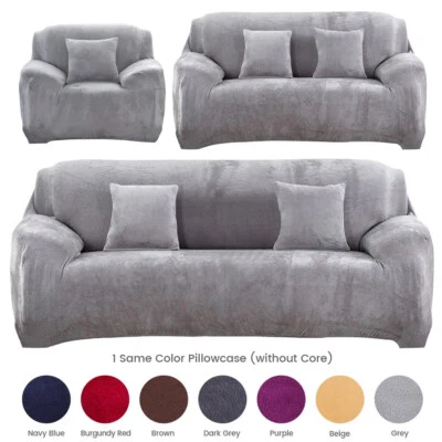 Fundas de sofá gruesas de felpa elástica 1 2 3 4 plazas funda protectora para silla de sofá Foto 1 de 4