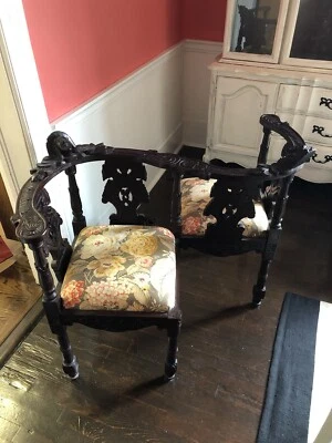 Итальянский Ренессанс резной орех Tête-à-tête ухаживания стул - Изображение 1 из 2