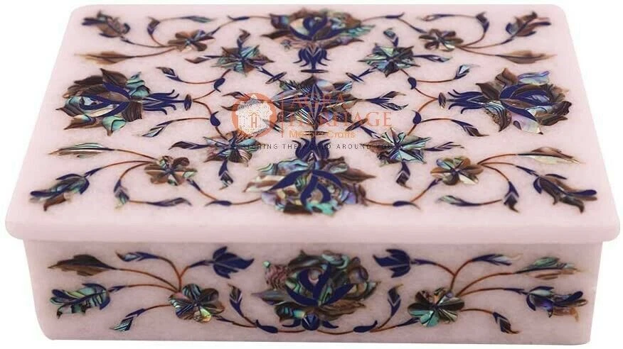 6"x4"x2" Marble Jewelry Vintage Box Pauashell Inaly Floras Singales Day Gift Her - Image 1 of 4