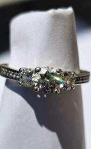 3 Stone 0.99 Carat S12/F Round Cut Natural Diamond Engagement Ring - Picture 1 of 24