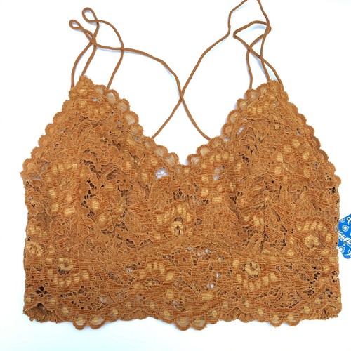 Reggiseno donna Free People taglia XS NUOVO CON ETICHETTE Celine pizzo bralette caramello bruciato $48.