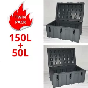 Poly Storage Case Twin Pack 150L + 50L Heavy Duty Poly Cargo Box Plastic ToolBox - Picture 1 of 5
