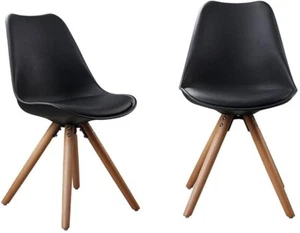 2 Set of Mid Century Modern DSW Dining Chairs Armless Side Wood Leg Soft padded - Picture 1 of 12