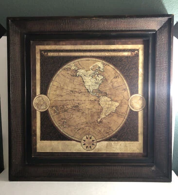 Large 24”x24” Framed Wall Hanging Wooden Map- Rustic/vintage Look. World Map. - Image 1 of 4