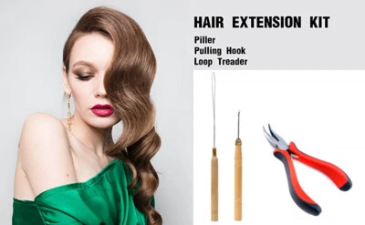 Hair Extension Pliers Wooden Micro Ring Loop Pulling Hook Bead Device Tool Kits - Image 1 of 4