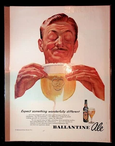 1950s Ballantine Ale Guy With Mustache Drinking Goblet Art Vintage Print Ad - Bild 1 von 1