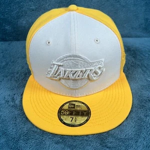 New Era Los Angeles Lakers Men Yellow Cork Two-Tone NBA 59FIFTY Fitted Hat 7 5/8 - Picture 1 of 7