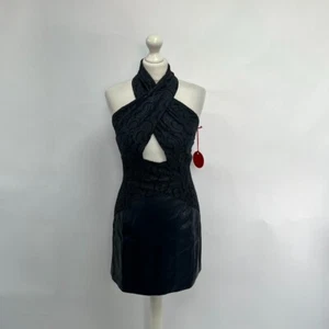 Anthropologie Eve Franco Lace Leather Halterneck Mini. Navy Blue. UK 8. RRP £165 - Picture 1 of 7