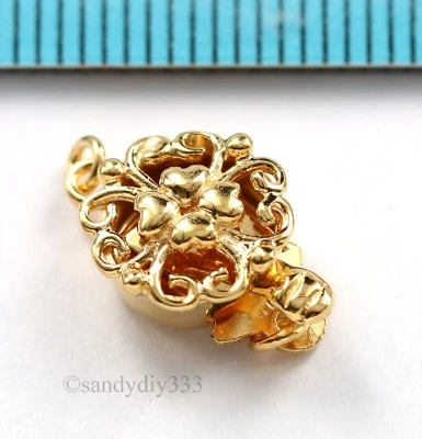 1x 18K GOLD plated STERLING SILVER 1-strand HEART FLOWER BOX PEARL CLASP G181 - Image 1 of 4