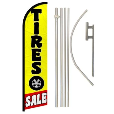 Tires Sale Windless Full Curve Advertising Auto Banner Flag & Pole Kit (RD/YW) - Image 1 of 4