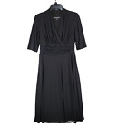 Jones Wear Dress Women's Black w/ Polkadots Wrap Midi Dress 1/2 Sleeve Size 8