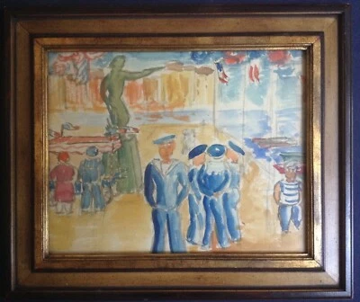 Raoul DUFY -  Antique French Impressionist Watercolor 1930's - Sailors in TOULON - Image 1 of 4