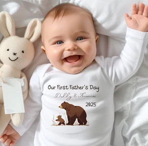 Foto Personalizada Día del Padre Oso Estampado Mameluco Set, Recuerdo Ropa, - Imagen 1 de 3