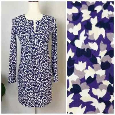 DIANE VON FURSTENBERG Women's Size 0 Purple Reina Cotton Silk Long Sleeve Dress - Image 1 of 4