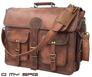 Hombres Genuino Vintage Cuero Marrón Bolso Mensajero Hombro Laptop Bolso Maletín,, - Imagen 1 de 4