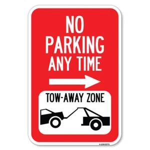 No Parking Anytime Tow-Away Zone with Right Arr Heavy Gauge Metal Parking Sign - Picture 1 of 11