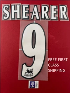 Juego de nombres Shearer #9 1997-2006 talla jugador Premier League fieltro blanco Newcastle - Imagen 1 de 1