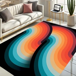 Retro Wave Rug, Vintage Color Mat, Modern Art Carpet, Colorful Room Rug - Picture 1 of 11