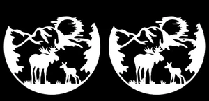 Moose Mountain Landscape Two White Vinyl Graphic Decals Car Truck Windows Laptop - Picture 1 of 2