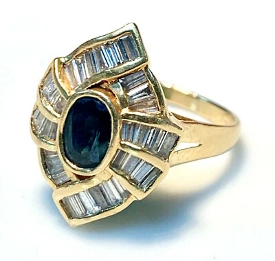 MAGNIFIQUE BAGUE OR 18 CARATS - SAPHIR ET DIAMANTS 1.36 CARAT - 5.80 G - Photo 1/4